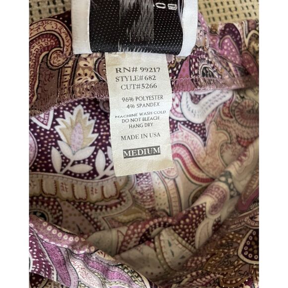 Vtg Y2K Boho Paisley Mini Skirt M Purple Brown Retro 90s Stretchy Made in USA - Picture 4 of 4